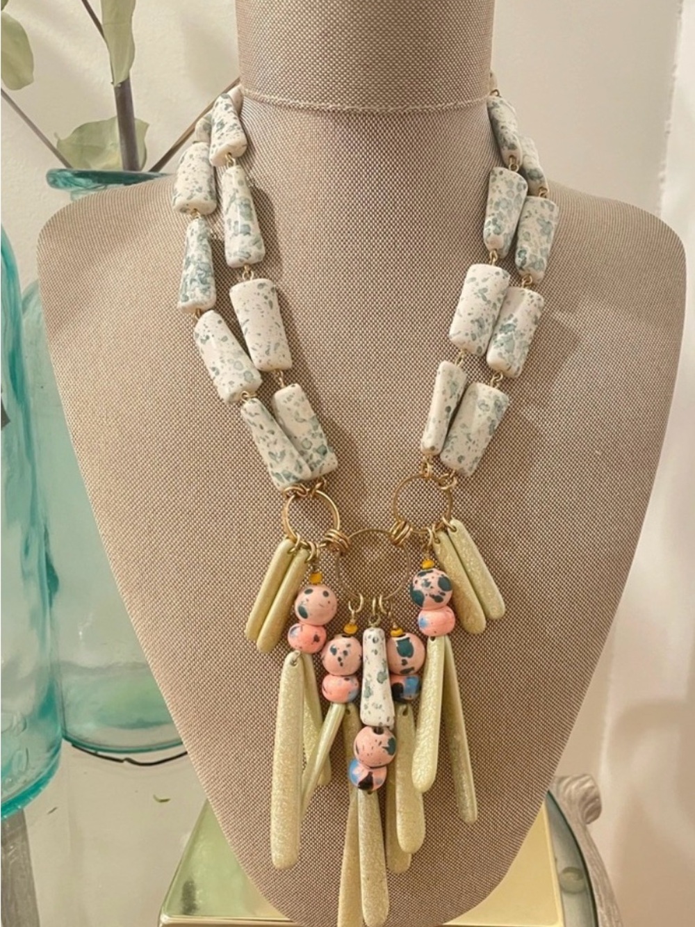 Anthropologie Pamela beaded Gold tone Necklace